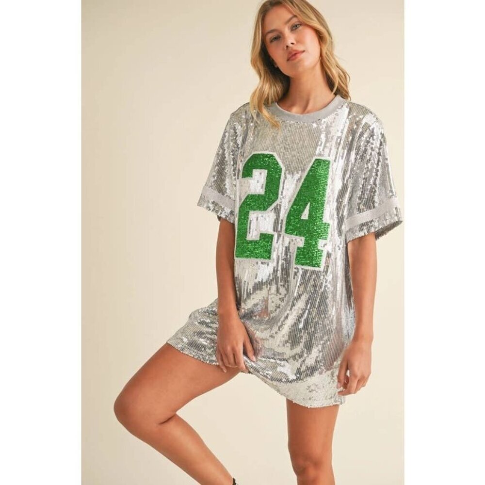 Klesis Go Team Oversized Sequin Number Jersey Dress